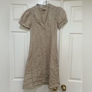 NOA NOA cream yellow hand stitch linen summer beach relaxed Shirt‎ dress XS